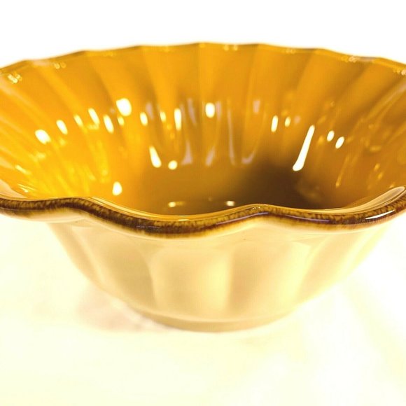 CASAFINA Casastone Autumn Waves‎ Large Stoneware Serving Bowl Mustard Yellow 11" - Picture 3 of 10